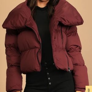 Lulu’s Winter Dreams Burgundy Quilted Cropped Puffer Jacket